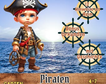 Utskrivbar piratskattjakt – Trädgårdsskattjakt för barnkalas, Utomhuslek för åldrarna 4-7, Äventyr för små pirater, Utomhus