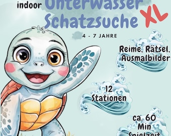 XL Underwater Treasure Hunt, Printable Scavenger Hunt, Children's Birthday Party, Indoor, Ages 4, 5, 6, 7, Birthday Games, Indoors, Turtle
