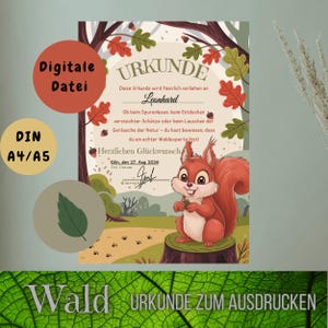 Wald Urkunde, Turnier, Kindergeburtstag, Urkunden Eichhörnchen, Schatzsuche, Geburtstag, Mitgebsel, Auszeichnung, Sofortausdruck, Din A4 A5