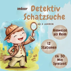 Detective treasure hunt, printable scavenger hunt, children&#39;s birthday party, indoor, ages 4 and up, games, birthday, digital, instant print, indoors