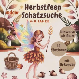 Fairy treasure hunt autumn, forest scavenger hunt to print out, children&#39;s birthday party, indoor, 4-8 years, game birthday, certificate, indoors, autumn
