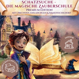 PREMIUM Magic School Treasure Hunt Children&#39;s Birthday Party | Invitation, Certificate, Decoration | Magic, Game, Scavenger Hunt, Indoor, Ages 6, 7, 8, 9, 10