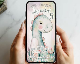 Whatsapp invitation, ecard, digital invitation, children's birthday dino, dinosaur, personalized invitation children, boy, mobile, first