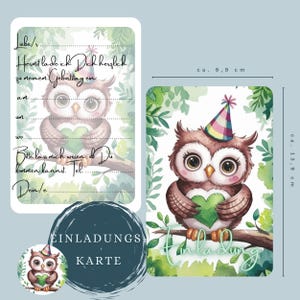Einladung Kindergeburtstag, Geburtstagseinladung, Personalisierbar, 5/10 Einladungskarten, Eule, Geburtstag, Waldtiere, Wald, Tiere, Party