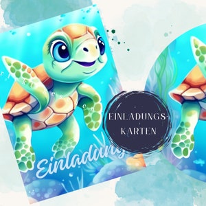 Einladung Kindergeburtstag, Geburtstagseinladung, Personalisierbar, Einladungskarten, Schildkröte, Geburtstag Kinder, Unterwasserwelt, A6