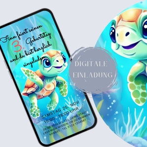 Whatsapp Einladung, Ecard, Digitale Einladung, Kindergeburtstag Schildkröte, Personalisierte Einladung Kinder, Junge, Mädchen, Handy