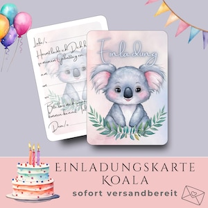 Einladung Kindergeburtstag Koala | 5x / 10x A6 Karten Set | Tiermotto Einladungskarten Dschungel | Geburtstag | Mädchen | Junge | ausfüllbar