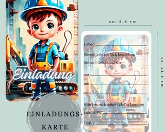 Children's birthday invitation, birthday invitation, construction worker, 5/10 invitation cards, construction site, boy, children's birthday, card set, DinA6