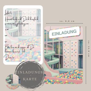 Einladung Kindergeburtstag, Geburtstagseinladung, Indoorspielplatz, Hüpfburg, Bällebad, Kletterpark, Tobeland, 5/10 Karten, Geburtstag Kinde