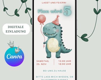 Whatsapp invitation dinosaur, ecard, digital invitation, children's birthday dinosaur, personalized invitation children, girl, boy, mobile