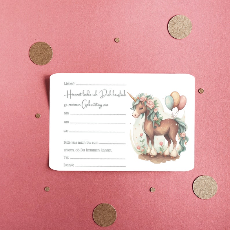 Einladung Kindergeburtstag, Geburtstagseinladung, Einhorn, Einladungskarten, Geburtstag Kinder, Karten, 1. Geburtstag, Boho, Personalisiert bild 5