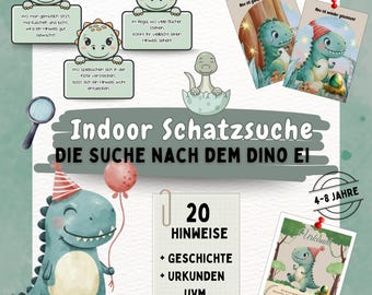 Chasse au trésor dinosaure imprimable – Jeu d'intérieur pour anniversaires d'enfants, jeu d'intérieur pour les 4-8 ans, aventure dinosaure pour garçons, certificat, PDF
