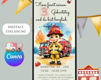 WhatsApp invitation, e-card, digital invitation, children's birthday party, fire brigade, fire, personalized invitation for children, girls, boys, mobile phone