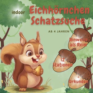 Squirrel treasure hunt, forest scavenger hunt to print, children&#39;s birthday, indoor, 4-7 years, idea game birthday, certificate, indoors