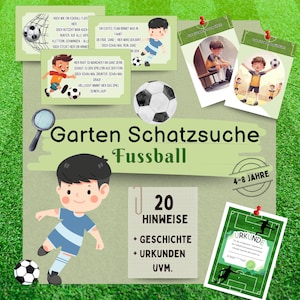 Fußball Schatzsuche Kindergeburtstag, Outdoor Schnitzeljagd zum Ausdrucken, Garten Spiel Idee 4 5 6 7 8 Jahre, Kinder Kicker Draußen, PDF