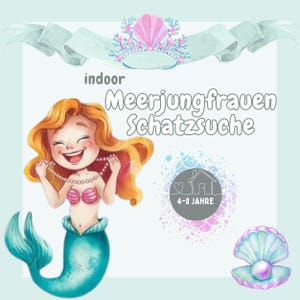 Meerjungfrau Schatzsuche, Schnitzeljagd zum Ausdrucken, Kindergeburtstag, indoor, 4-8 Jahre, Idee Spiele Geburtstag, drinnen, digital PDF