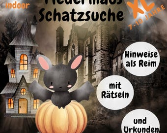 XL Bat Treasure Hunt, Printable Halloween Scavenger Hunt, Children's Birthday Party, Indoor, Ages 7, 8, 9, 10, Birthday, Certificate, Game, PDF