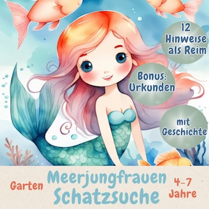 Caccia al tesoro della sirena da stampare – Caccia al tesoro in giardino per bambini, compleanno, all'aperto 4-7 anni, avventura subacquea all'aperto, certificato
