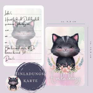 Einladung Kindergeburtstag Katze, Geburtstagseinladung, Personalisierbar, 5/10 Karten Set, Aquarell, Katzenparty, DinA6, Tiermotiv, Kätzchen