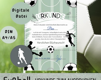 Fußball Urkunde, Turnier, Kindergeburtstag, Urkunden Fußballer, Schatzsuche, Geburtstag, Mitgebsel, Auszeichnung, Sofortausdruck, Din A4 A5