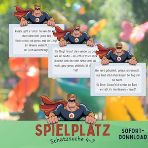 Chasse au trésor pour aire de jeux à imprimer – chasse au trésor de super-héros pour anniversaires d'enfants, jeux de plein air pour 4-7 ans, aventures en plein air, certificat, garçon