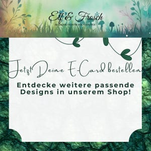 May include: A digital advertisement with a nature-themed background. The top features a watercolor illustration of a forest. The text reads "Elf & Frosch" and "Jetzt Deine E-Card bestellen". The ad encourages viewers to explore more designs.