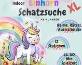 XL Einhorn Schatzsuche, Schnitzeljagd zum Ausdrucken, Kindergeburtstag, indoor, ab 4 Jahre, Spiele für 4. Geburtstag, digital, Sofortdruck