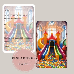 Einladung Kindergeburtstag, Geburtstagseinladung, Indoorspielplatz, Einladungskarten, Hüpfburg, Bällebad, Geburtstag Kinder, Karten Set