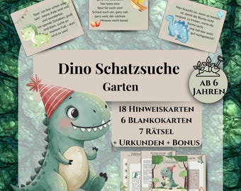 Printable Dinosaur Treasure Hunt – Garden Scavenger Hunt for Children's Birthday Parties, Outdoor Game for Ages 6 and Up, Dinosaur Adventure Outdoors, Certificate