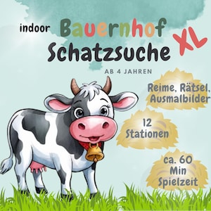 XL Farm Treasure Hunt, scavenger hunt to print, children&#39;s birthday, indoor, from 4 years, games for 4th birthday, digital, instant print