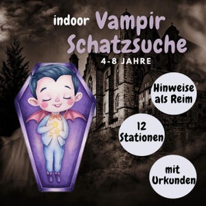 Vampire treasure hunt, printable scavenger hunt, children&#39;s birthday party, indoor, 4-8 years, games for birthday, Halloween, certificate, game, PDF
