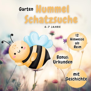 Hummel Schatzsuche zum Ausdrucken – Garten Schnitzeljagd Kindergeburtstag, Outdoor Spiel 4-7 Jahre, Biene Abenteuer draußen, Urkunde, Blumen