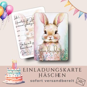 Einladung Kindergeburtstag, Geburtstagseinladung, Personalisierbar, 5/10 Einladungskarten, Hase, Geburtstag Kinder, Häschen, Blumen, Wald