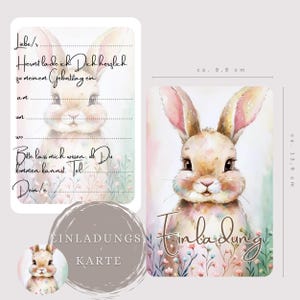 Einladung Kindergeburtstag, Geburtstagseinladung, Personalisierbar, 5/10 Einladungskarten, Hase, Geburtstag Kinder, Häschen, Blumen, Wald