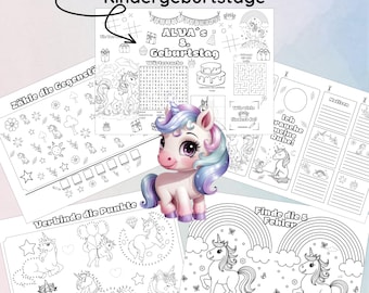 Unicorn Birthday Party Puzzle Set | 5 Pages | Coloring, Puzzles, Games | Placemat | Customizable & Creative, Party Favors, Unicorn Birthday