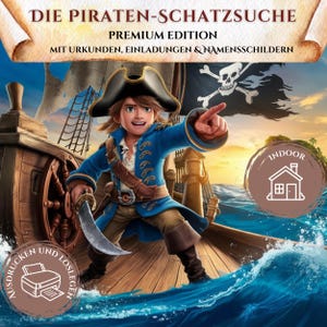 PREMIUM Pirate Treasure Hunt Children&#39;s Birthday Party | Invitation, Certificate, Puzzle | Adventure, Game, Scavenger Hunt, Indoor, Ages 6, 7, 8, 9, 10