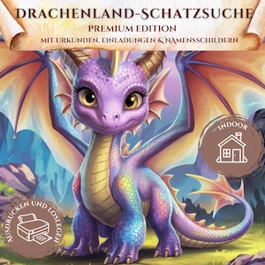PREMIUM Dragon Treasure Hunt Children&#39;s Birthday Party | Invitation, Certificate, Decoration | Adventure, Game, Scavenger Hunt, Indoor, Ages 6, 7, 8, 9, 10