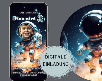 Whatsapp Einladung, Ecard, Digitale Einladung Kindergeburtstag, Astronaut, Personalisierte Einladung, Erster Geburtstag, Weltall, Weltraum