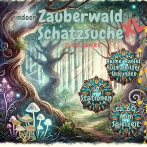 XL Magic Forest Treasure Hunt, scavenger hunt to print, certificate, children&#39;s birthday party, indoor, 7-10 years, instant print, digital, forest