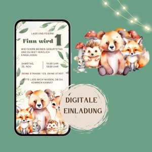 Invitation Whatsapp, Ecard, Invitation numérique, Anniversaire des enfants Animaux de la forêt, Renard, Invitation personnalisée enfants, Premier anniversaire