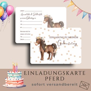 Einladung Kindergeburtstag Pferd Boho | Mädchen Einladungskarten Set 5x / 10x | A6 ausfüllbar | Pferdeparty Karte | Blumen-Motiv | Geburtsta
