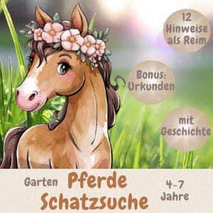 Pferde Schatzsuche zum Ausdrucken – Garten Schnitzeljagd Kindergeburtstag, Outdoor Spiel 4-7 Jahre, Reiten Abenteuer draußen, Urkunde