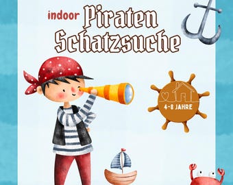 Pirate Treasure Hunt for Kids, Digital Scavenger Hunt to Print, Children's Birthday Party 4-8 Years, Indoor Game, Indoor Activity