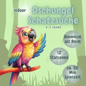 Jungle treasure hunt, scavenger hunt to print, children&#39;s birthday party, indoor, 4-7 years, games for the birthday, digital, safari, inside