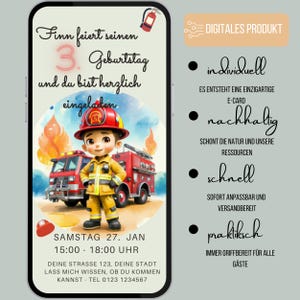 WhatsApp invitation, e-card, digital invitation, children's birthday party, fire brigade, fire, personalized invitation for children, girls, boys, mobile phone image 6