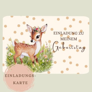 Einladung Kindergeburtstag Reh – Boho Tiere, Waldtiere, Erster Geburtstag, Personalisierbar, Einladungskarten, Mädchen, Junge, Wald, Natur