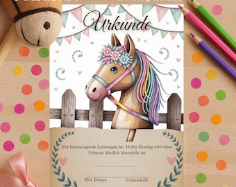 Urkunde Pferd, Urkunden Pferde, Reiten, Turnier, Schatzsuche, Geburtstag, Mitgebsel, Sofortausdruck, Din A4, Din A5, Hobby Horse, Horsing