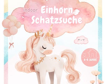 Unicorn treasure hunt for children's birthdays, scavenger hunt to print, indoor game for ages 4-8, PDF download, indoor birthday game idea
