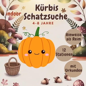Pumpkin treasure hunt autumn, forest scavenger hunt to print, children&#39;s birthday, indoor, 4-8 years, game idea birthday, certificate, indoors