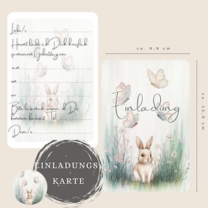 Einladung Kindergeburtstag Hase, personalisierte Geburtstagseinladung, Aquarell Waldtiere, Häschen Einladungskarten, Geburtstag, Set DinA6